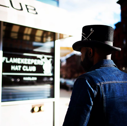 Man wearing FlameKeepers Hat Club Tall Hat